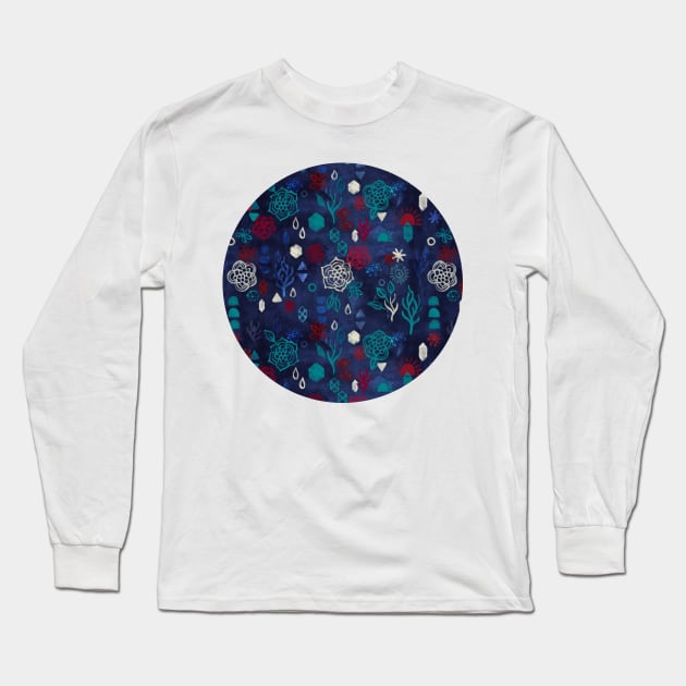 Elements - a watercolor pattern in red, cream & navy blue Long Sleeve T-Shirt by micklyn